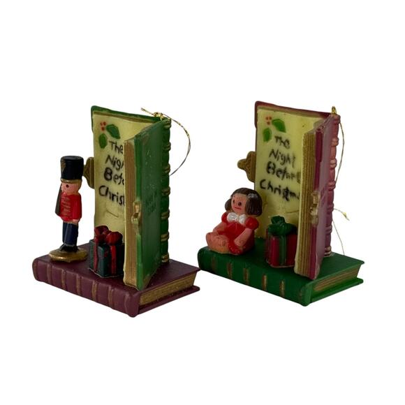 Vintage Book End Shaped Ornaments Set "The Night Before Christmas" Pair - Picture 4 of 10